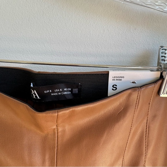 Zara Brown Faux Leather High‎ Rise Leggings w Raw Hem size S - Picture 6 of 15